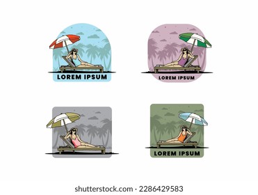 Relax on the beach chair under the umbrella illustration design