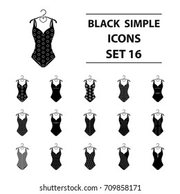 To relax on the beach, a pool of colorful swimsuits. Swimsuits set collection icons in black style vector symbol stock illustration web.