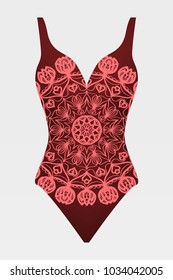 To relax on the beach, a pool of red swimsuits with lace print. vector stock illustration.