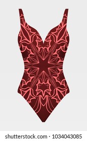 To relax on the beach, a pool of red swimsuits with lace print. vector stock illustration.