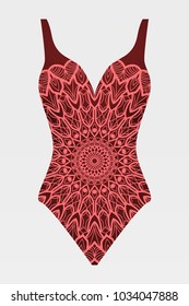 To relax on the beach, a pool of red swimsuits with lace print. vector stock illustration.