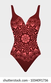 To relax on the beach, a pool of red swimsuits with lace print. vector stock illustration.