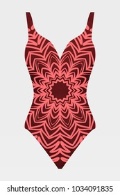 To relax on the beach, a pool of red swimsuits with lace print. vector stock illustration.