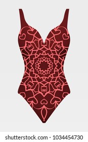To relax on the beach, a pool of red swimsuits with lace print. vector stock illustration.