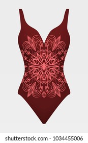To relax on the beach, a pool of red swimsuits with lace print. vector stock illustration.