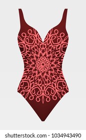 To relax on the beach, a pool of red swimsuits with lace print. vector stock illustration.