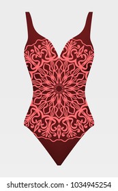 To relax on the beach, a pool of red swimsuits with lace print. vector stock illustration.