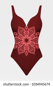 To relax on the beach, a pool of red swimsuits with lace print. vector stock illustration.