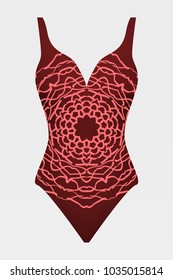To relax on the beach, a pool of red swimsuits with lace print. vector stock illustration.