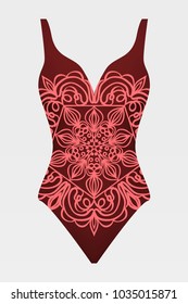 To relax on the beach, a pool of red swimsuits with lace print. vector stock illustration.