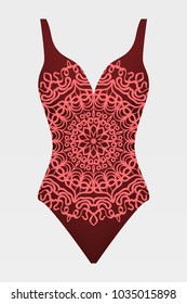 To relax on the beach, a pool of red swimsuits with lace print. vector stock illustration.