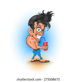 Relax on the beach. Smiling guy vector illustration.