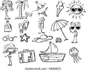 Relax on the beach, vector doodle