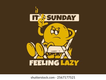Relax on chair character in retro yellow brown colors, illustration design