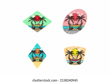 Relájese en la hamaca en la ilustración de la playa