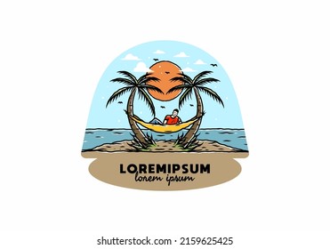 Relax on hammock on the beach illustration design