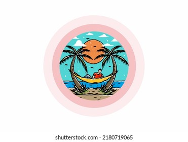 Relax on hammock on the beach illustration design