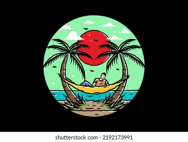 Relájese en la hamaca en la ilustración de la playa