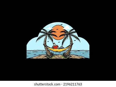 Relax on hammock on the beach illustration design