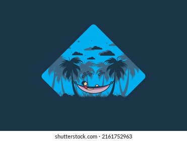Relax on hammock flat illustration design