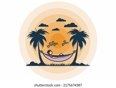 Relax on hammock flat illustration design