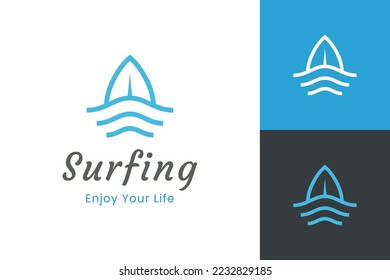 relax on island with surfboard and ocean waves perfect for logo