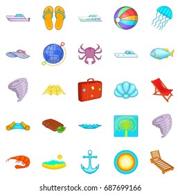 Relax on the ship icons set. Cartoon set of 25 relax on the ship vector icons for web isolated on white background
