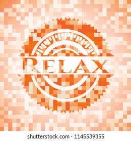 Relax orange mosaic emblem with background