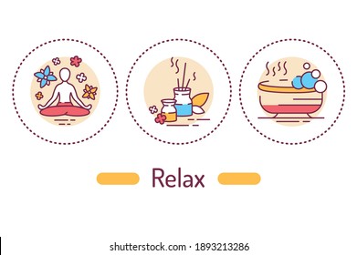 Relax outline concept. Spa service line color icons. Pictograms for web page, mobile app, promo