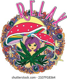 RELAX - Psychedelic Trippy Hippy Colorful Illustration