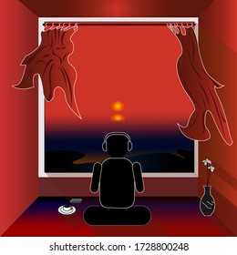 relax in a quiet room while watching the sun swim with a cup of coffee 