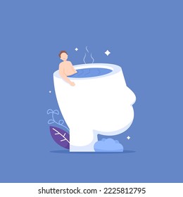 relax and refreshing mind. relax to clear the mind and relieve stress. Treatment to solve mental problems. a man is soaking in the warm pool. illustration concept design. graphic elements