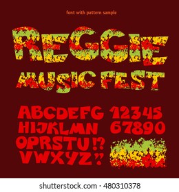 relax reggae music color font. Jamaica style ABC letters with shabby pattern texture vector illustration
