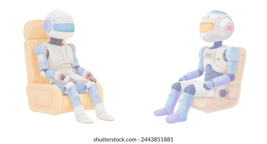 relax robot watercolor vector illustration