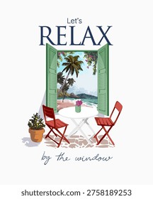 relax slogan with coffee table by the big wondoe vintage style vector illustration