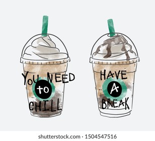 relax slogan on coffee cup illustration