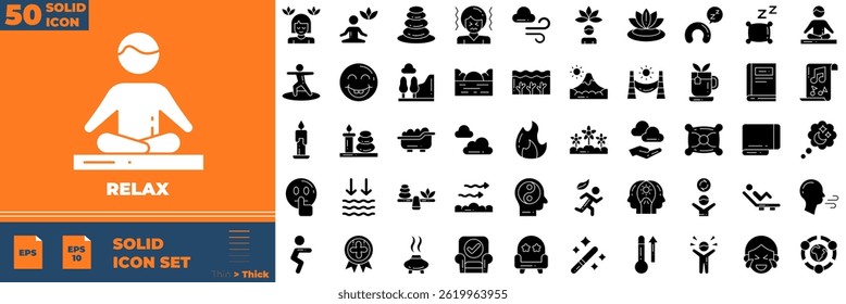 Relax Solid Editable Icons set. Vector illustration in modern thin solid style of relax icons: calm, relaxation, yoga, spa, etc