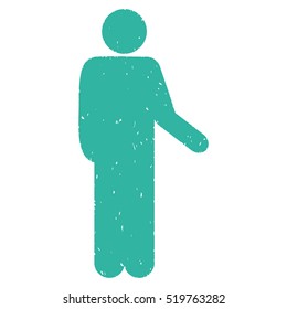 Relax Standing Pose grainy textured cyan icon for overlay watermark stamps. Flat symbol with dirty texture. Dotted vector ink rubber seal stamp with grunge design on a white background.