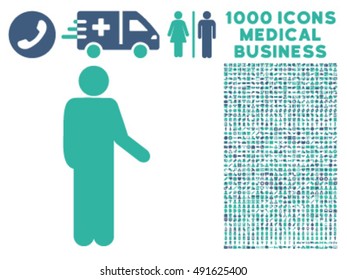 Relax Standing Pose icon with 1000 medical commerce cobalt and cyan vector pictograms. Clipart style is flat bicolor symbols, white background.