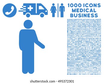 Relax Standing Pose icon with 1000 medical commerce cobalt vector pictograms. Clipart style is flat symbols, white background.