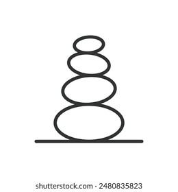 Relax stones, in line design. Relax stones, tranquility, meditation, balance, zen, spa, calm on white background vector. Relax stones editable stroke icon.