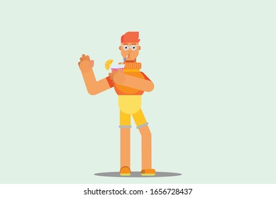 Relax summer - An illustration of a boy drinking. A vector of vacation time, this illustration can use as a sticker also. 