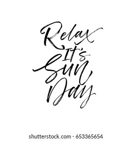 Relax it's Sunday postcard. Ink illustration. Modern brush calligraphy. Isolated on white background.