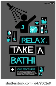 Relax Take a Bath Poster In Flat Style Retro Design With Text Box Template
