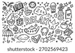 Relax themed doodle circle with spa and cozy elements