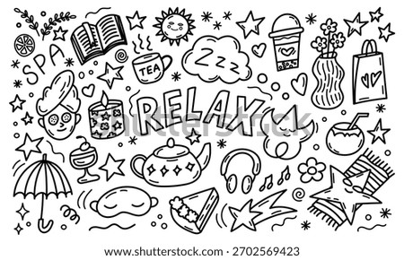 Relax themed doodle circle with spa and cozy elements