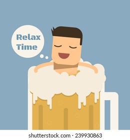 Relax time with beer, Vector cartoon concept abstract business