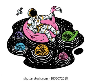 Relax in the universe pool illustration