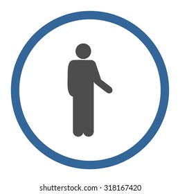 Relax vector icon. This rounded flat symbol is drawn with cobalt and gray colors on a white background.
