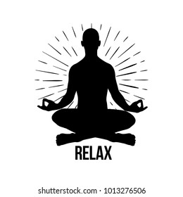 Relax. Vector Meditation Man. Yoga Pose. Silhouette Of Yoga Man